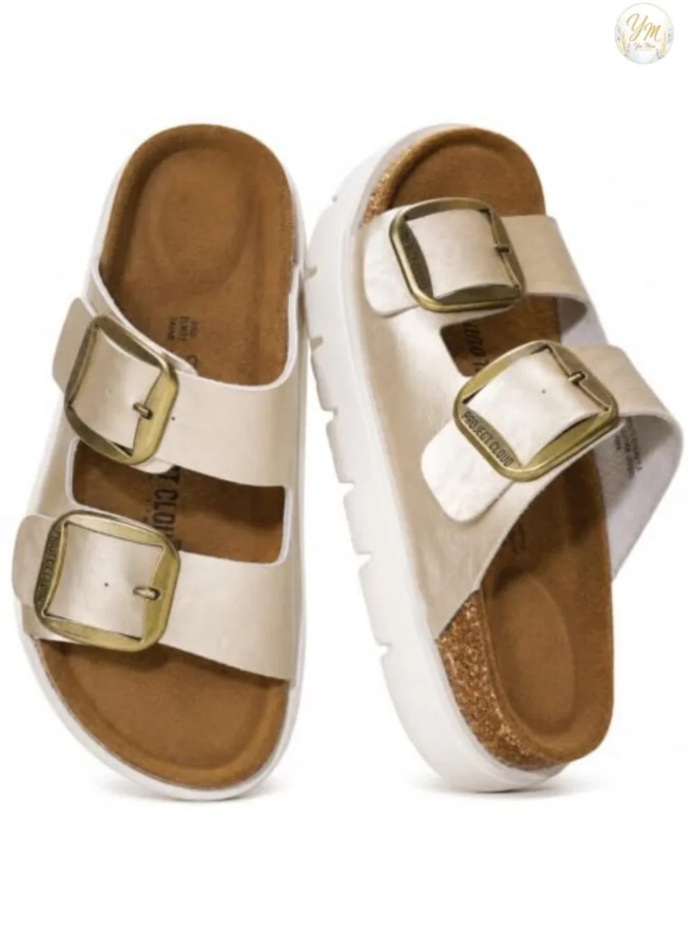 Genuine Leather Women's Platform Sandals Cork Footbed Slip-On 1.7 Inch